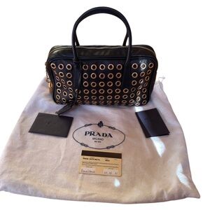 Prada Black Leather Bag with Gold Eyelets